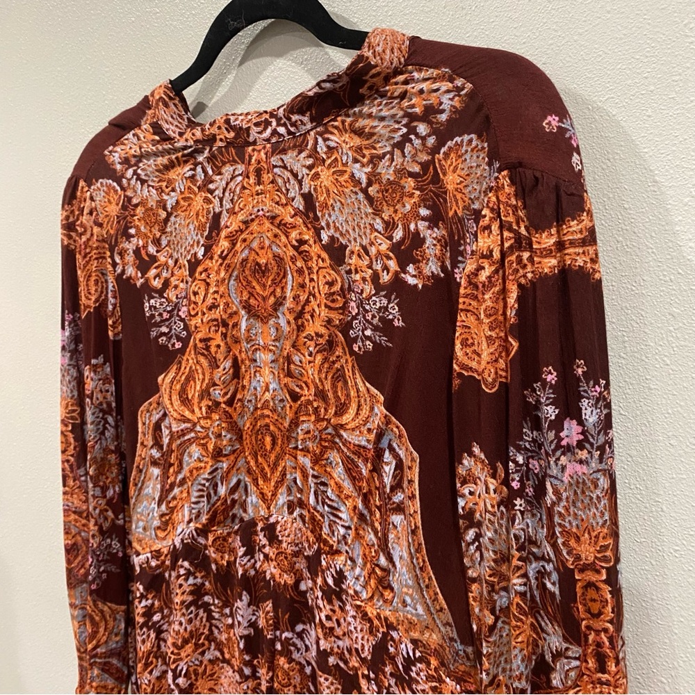 Free People NWT High Neck Cut Out Long Sleeve Tunic Top Maroon Red Med OB834537 - Picture 5 of 13